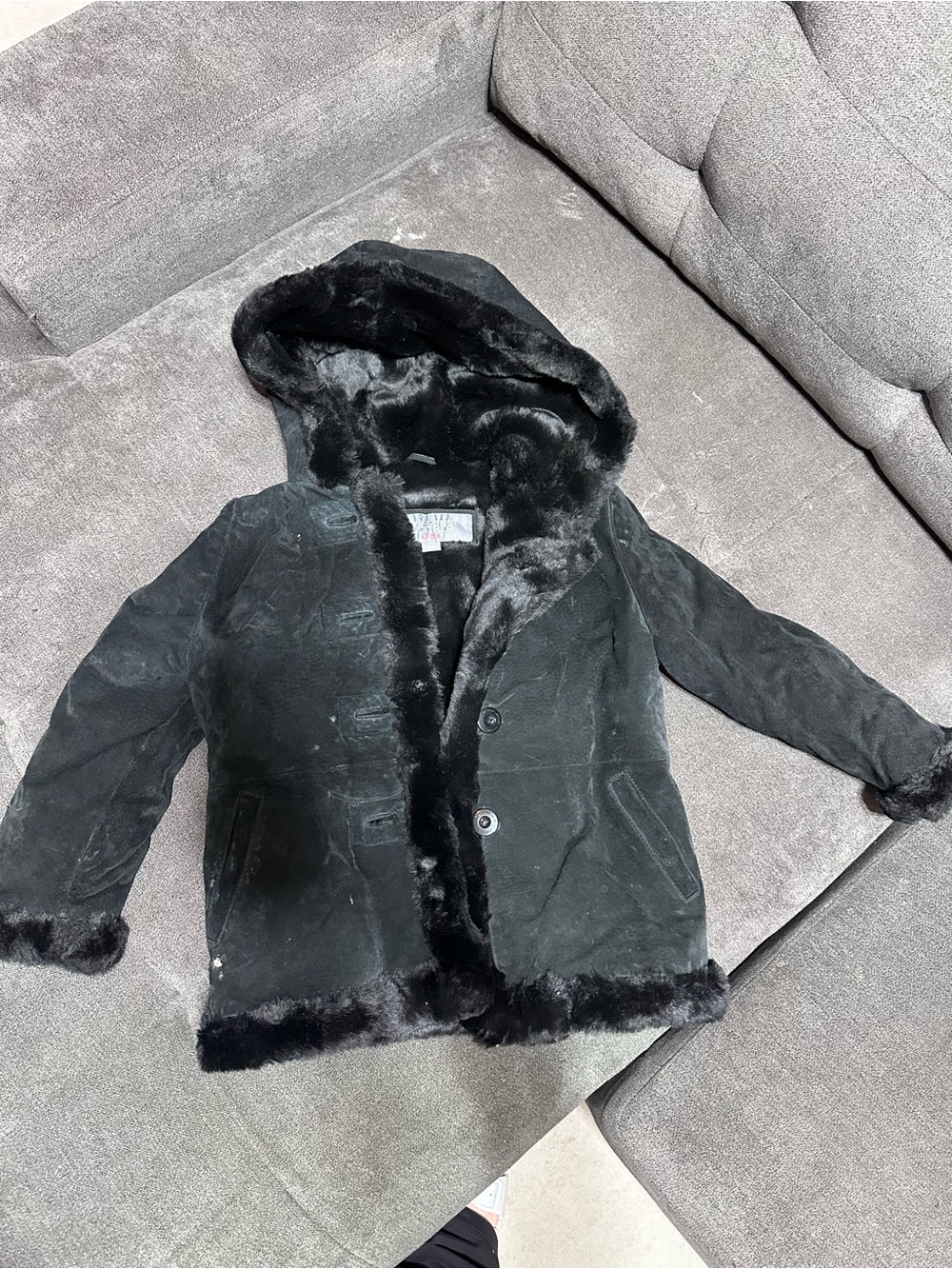 Wilsons Leather Kids Genuine Leather Hooded Coat – Faux Fur – Size 4, Good